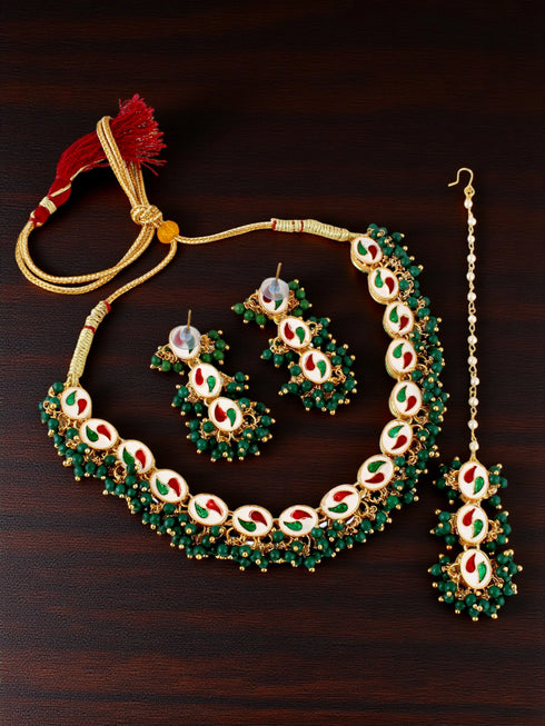 Green Necklace Set - Side View | Samyak Fashion
