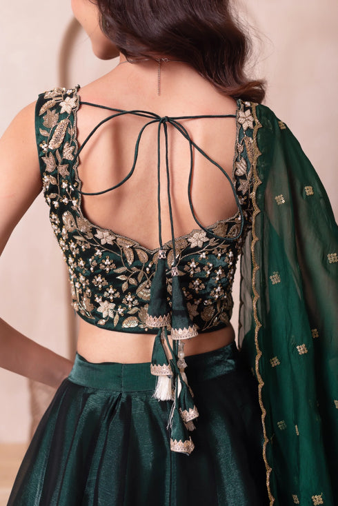 Green Organza Arty Lehenga Choli - Full View | Samyak Fashion