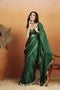 Green Organza Saree With Blouse - Front View | Samyak Fashion