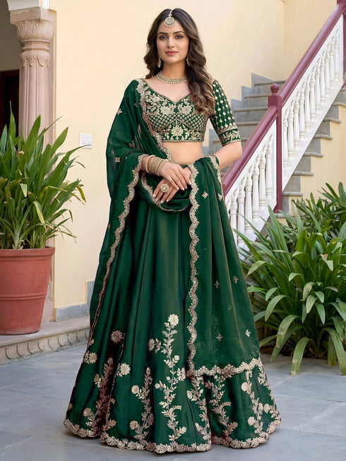 Green Rangoli Silk Lehenga Choli - Front View | Samyak Fashion