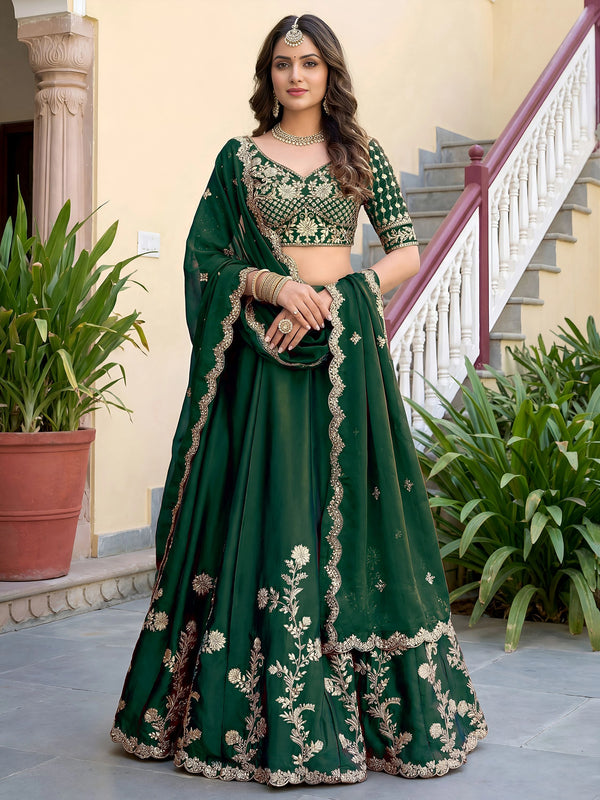 Green Rangoli Silk Lehenga Choli - Front View | Samyak Fashion