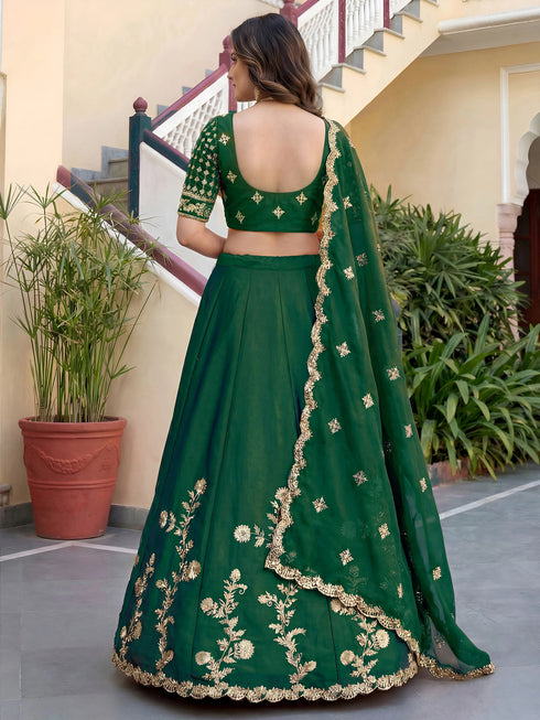 Green Rangoli Silk Lehenga Choli - Back View | Samyak Fashion