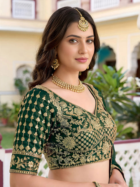 Green Rangoli Silk Lehenga Choli - Side View | Samyak Fashion