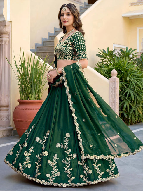 Green Rangoli Silk Lehenga Choli - Close-up View | Samyak Fashion
