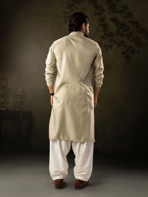 Green Rayon Mens Kurta With Payjama - Back View | Samyak Fashion