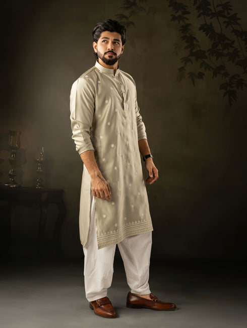 Green Rayon Mens Kurta With Payjama - Close-up View | Samyak Fashion