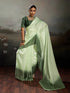 Green Satin Elegant Party Wear Saree Collection With Blouse - Back View | Samyak Fashion