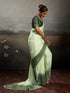 Green Satin Elegant Party Wear Saree Collection With Blouse - Side View | Samyak Fashion