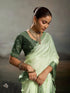 Green Satin Elegant Party Wear Saree Collection With Blouse - Close-up View | Samyak Fashion