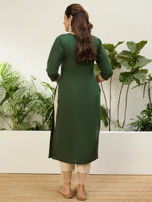Green Silk Blend Long Kurti. - Back View | Samyak Fashion