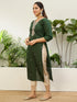 Green Silk Blend Long Kurti. - Detail View | Samyak Fashion