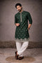 Green Silk Mens For A Festive And Kurta With Payjama - Front View | Samyak Fashion