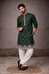 Green Silk Mens For A Festive And Kurta With Payjama - Front View | Samyak Fashion