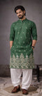 Green Silk Mens For A Festive And Kurta With Payjama - Front View | Samyak Fashion