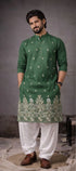 Green Silk Mens For A Festive And Kurta With Payjama - Front View | Samyak Fashion