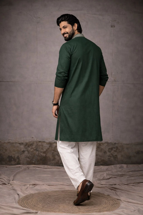 Green Silk Mens For A Festive And Kurta With Payjama - Back View | Samyak Fashion