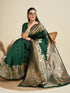 Green Soft Kanjivaram Silk Traditional Function Wear Soft Kanjivaram Silk Saree Collection With Blouse - Side View | Samyak Fashion