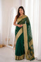 Green Soft Lilan Slub Party Wear Saree With Blouse - Front View | Samyak Fashion