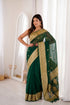 Green Soft Lilan Slub Party Wear Saree With Blouse - Back View | Samyak Fashion