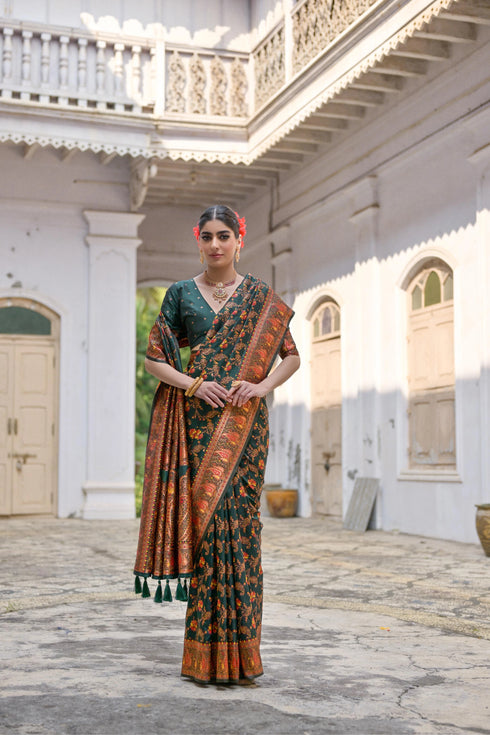Green Soft Pashmina Silk Designer Function Wear Saree Collection With Blouse - Back View | Samyak Fashion