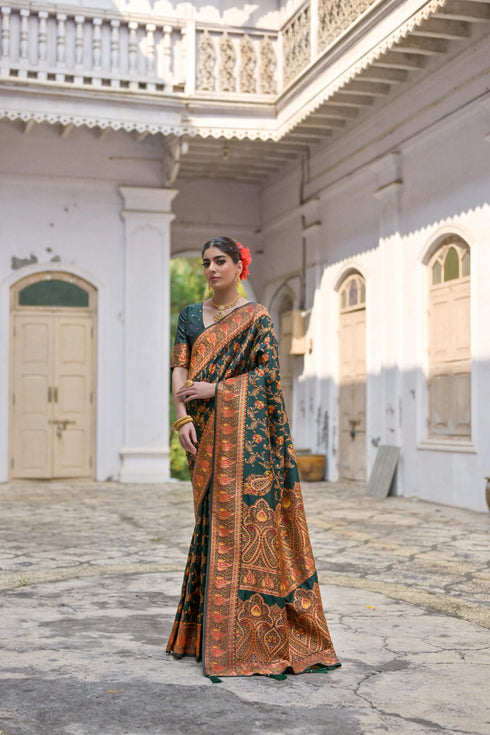 Green Soft Pashmina Silk Designer Function Wear Saree Collection With Blouse - Side View | Samyak Fashion