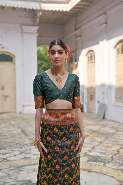 Green Soft Pashmina Silk Designer Function Wear Saree Collection With Blouse - Close-up View | Samyak Fashion