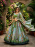 Green Tabby Silk Lehenga Choli - Side View | Samyak Fashion