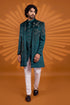 Green Velvet Mens Premium Men's Sherwani - Front View | Samyak Fashion