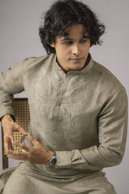 Green Viscose Mens Kurta With Payjama - Side View | Samyak Fashion