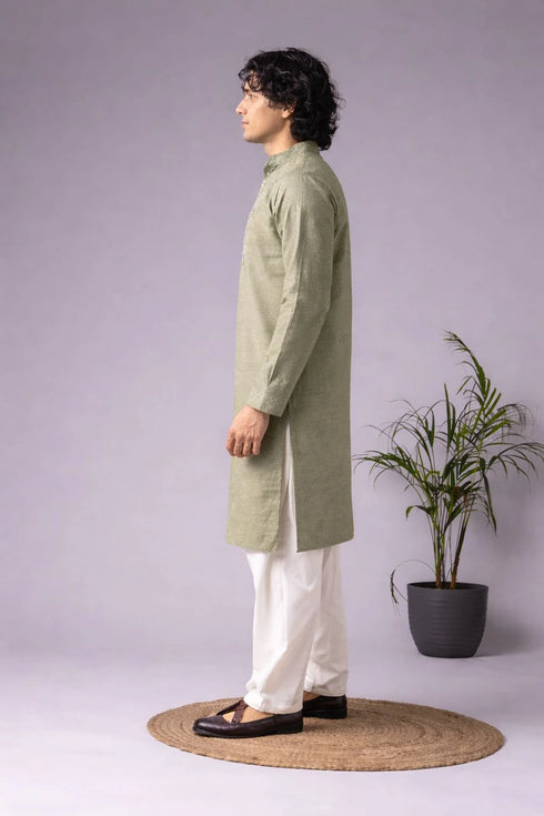 Green Viscose Mens Kurta With Payjama - Detail View | Samyak Fashion