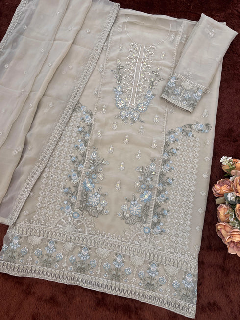 Grey Chiffon Salwar Suit - Side View | Samyak Fashion