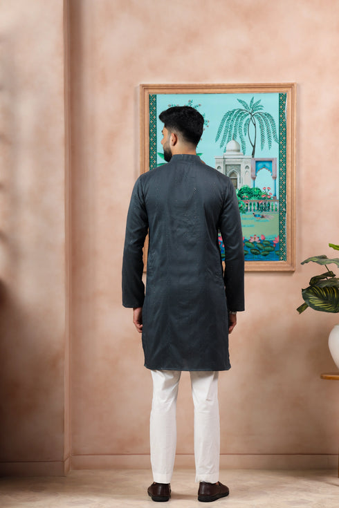Grey Cotton Mens Kurta With Payjama - Back View | Samyak Fashion