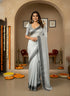 Grey Manipuri Kalam Silk Elegant Party Wear Saree Collection With Blouse - Front View | Samyak Fashion