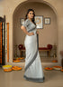 Grey Manipuri Kalam Silk Elegant Party Wear Saree Collection With Blouse - Side View | Samyak Fashion