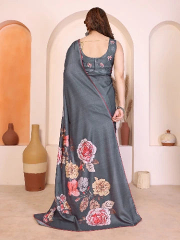 Grey Manipuri Silk Elegant Party Wear Saree Collection With Blouse - Detail View | Samyak Fashion