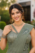 Grey Real Premium Lycra Party Wear Ready To Wear Saree With Blouse - Back View | Samyak Fashion
