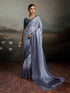 Grey Satin Elegant Party Wear Saree Collection With Blouse - Front View | Samyak Fashion