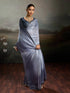 Grey Satin Elegant Party Wear Saree Collection With Blouse - Back View | Samyak Fashion