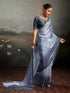 Grey Satin Elegant Party Wear Saree Collection With Blouse - Side View | Samyak Fashion