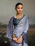 Grey Satin Elegant Party Wear Saree Collection With Blouse - Close-up View | Samyak Fashion