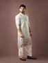 Ice Blue Linen Mens Kurta With Payjama - Close-up View | Samyak Fashion