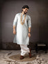 Ice Blue Linen Mens Kurta With Payjama - Side View | Samyak Fashion