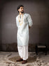 Ice Blue Linen Mens Kurta With Payjama - Detail View | Samyak Fashion
