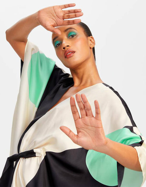 Beige And Black Fancy Soft Satin Silk Kaftan