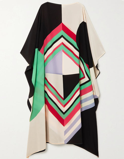 Black And Beige Fancy Chelsea Georgette Kaftan Back View