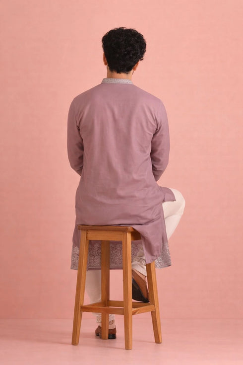 Lavendar Silk Mens For A Festive And Kurta With Payjama - Back View | Samyak Fashion