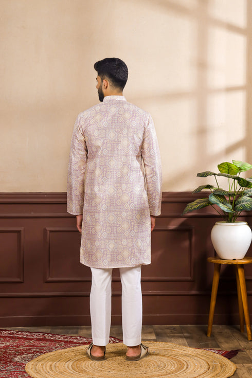 Lavender Art Silk Mens Kurta With Payjama - Back View | Samyak Fashion