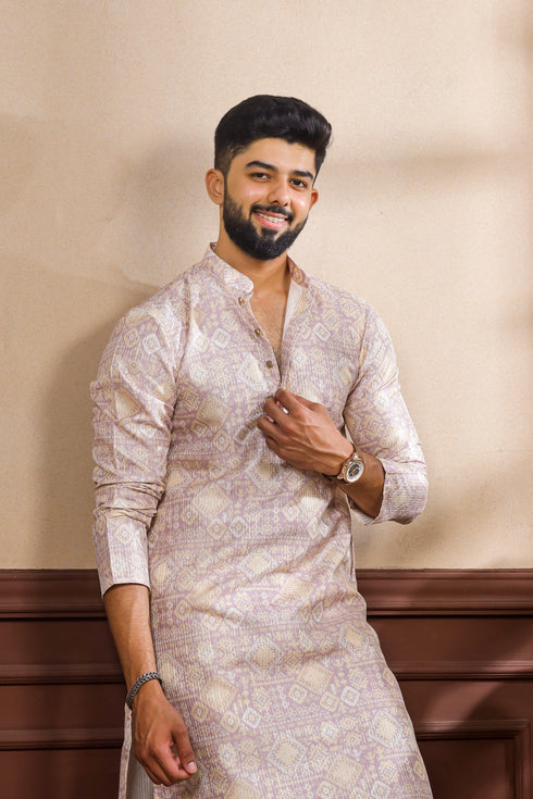 Lavender Art Silk Mens Kurta With Payjama - Side View | Samyak Fashion