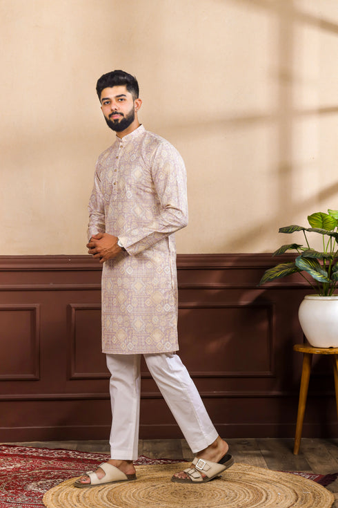 Lavender Art Silk Mens Kurta With Payjama - Detail View | Samyak Fashion