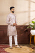 Lavender Art Silk Mens Kurta With Payjama - Close-up View | Samyak Fashion